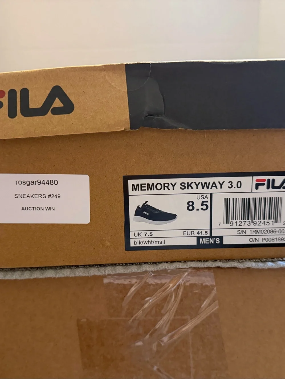 FILA Memory Skyway 3.0 Men's Running Shoes Size 8.5 NIB Black White